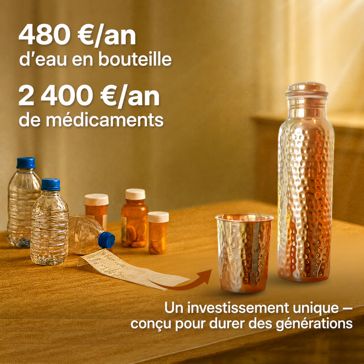 Comparaison des coûts annuels avec une bouteille en cuivre durable